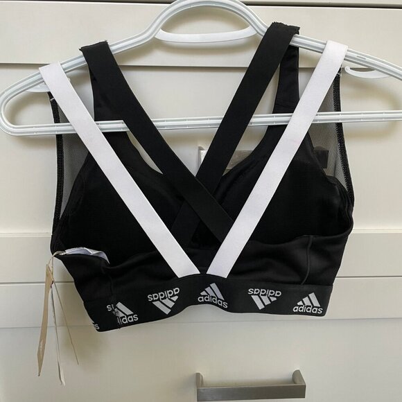 Adidas Circuit MS Sports Bra GM8300 Recycled Polyester Activewear Black+White S - Picture 6 of 10